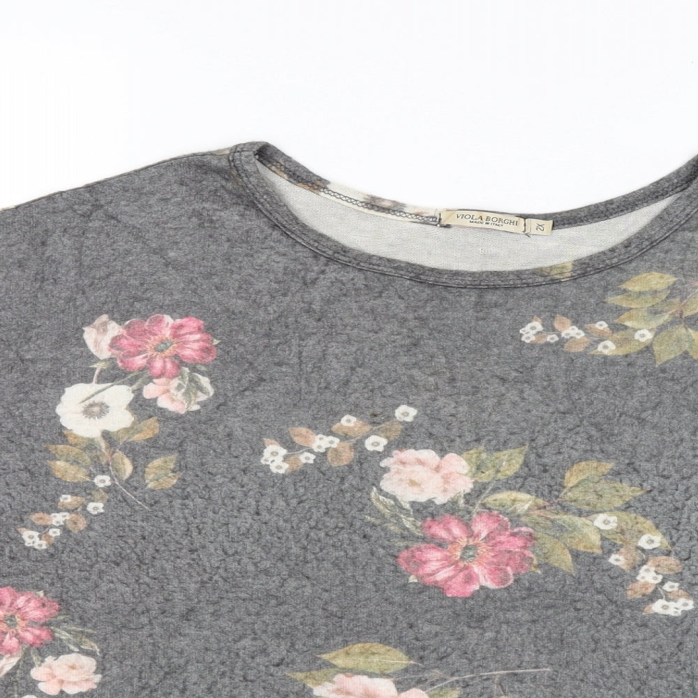VIOLA BORGHI Womens Grey Floral  Pullover Jumper Size 2XL