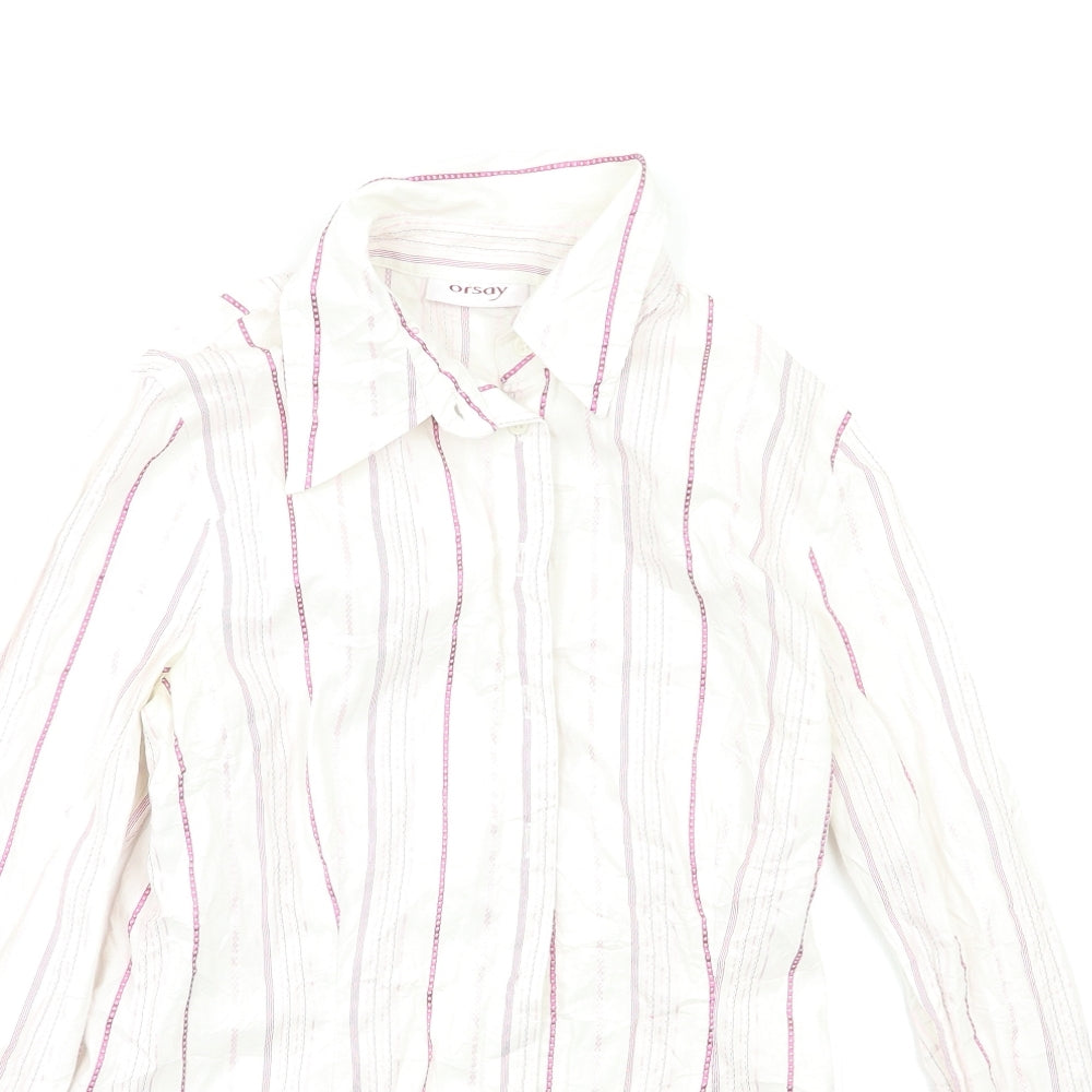 ORSAY Womens White Striped  Basic Button-Up Size 10