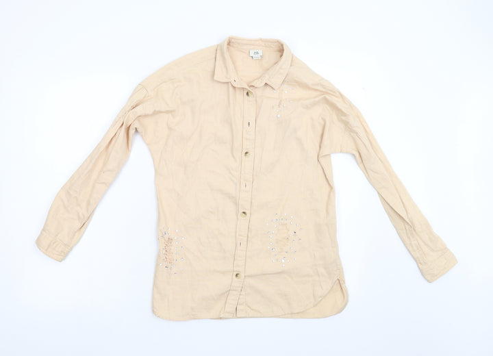 River Island Girls Beige Denim Basic Button-Up Size 11-12 Years
