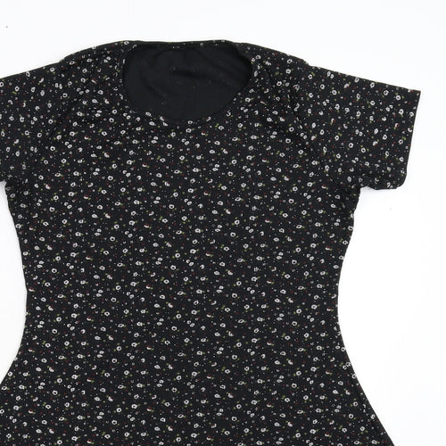 Preworn Womens Black Floral  Fit & Flare  Size M