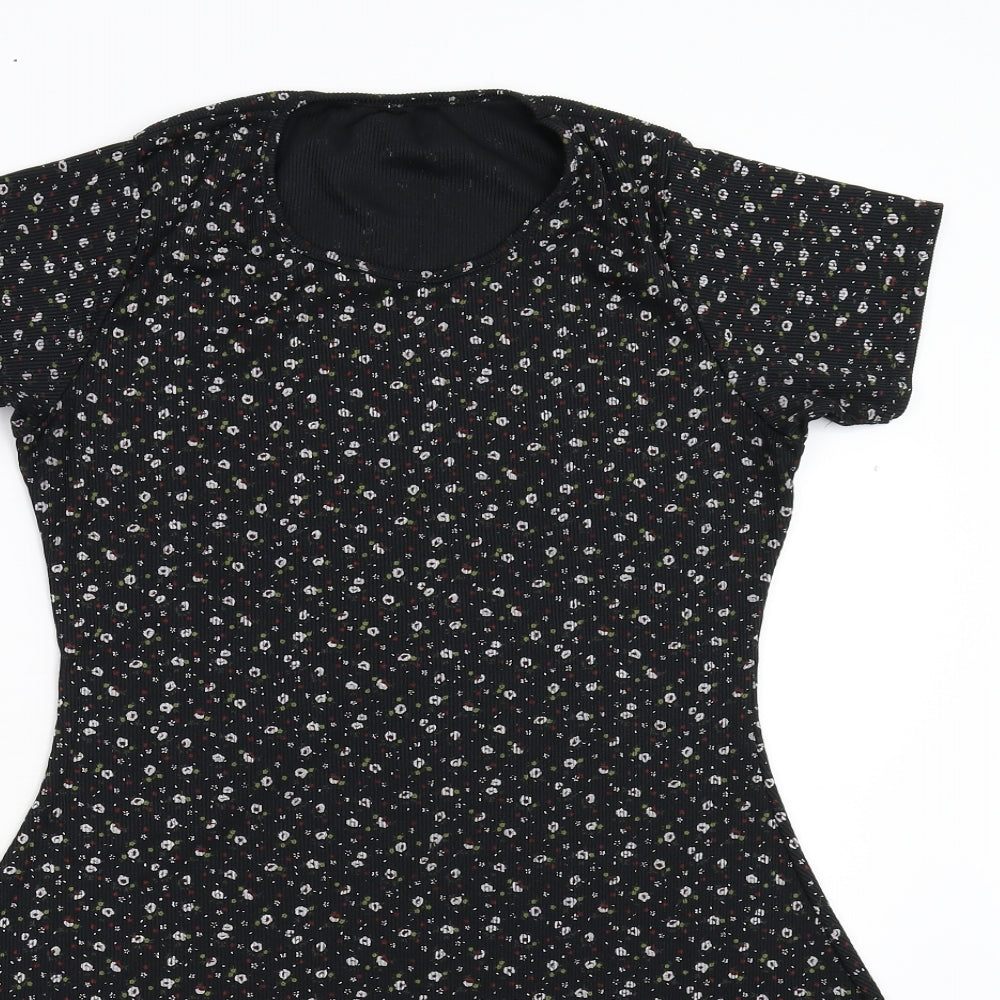 Preworn Womens Black Floral  Fit & Flare  Size M