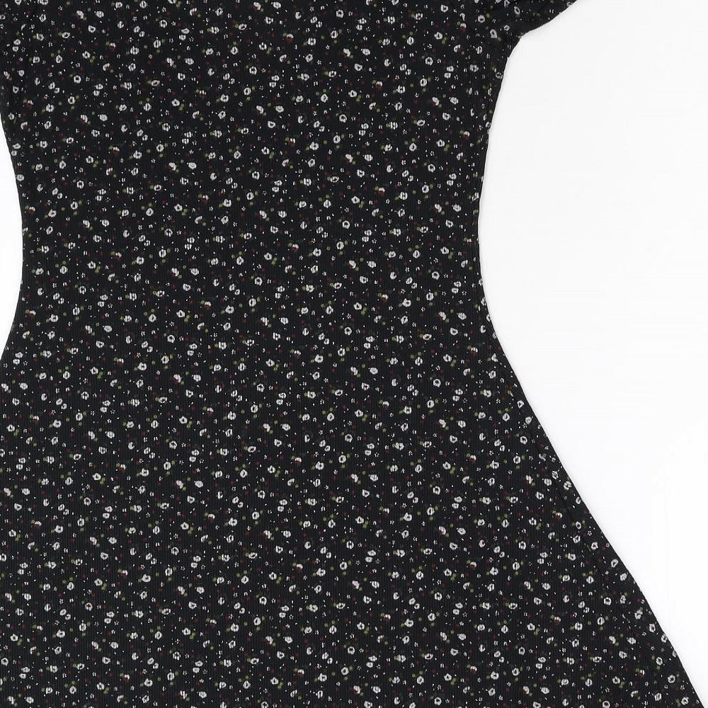 Preworn Womens Black Floral  Fit & Flare  Size M