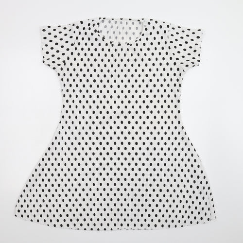 Preworn Womens White Polka Dot  Fit & Flare  Size L