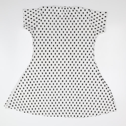Preworn Womens White Polka Dot  Fit & Flare  Size L