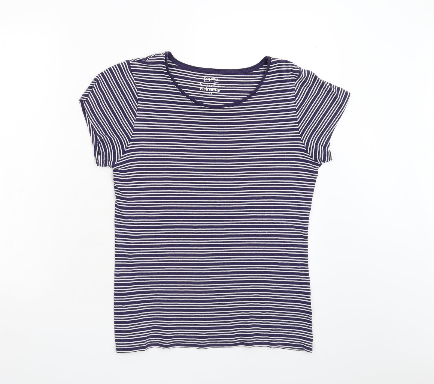 Matalan Womens Blue Striped  Basic T-Shirt Size 16