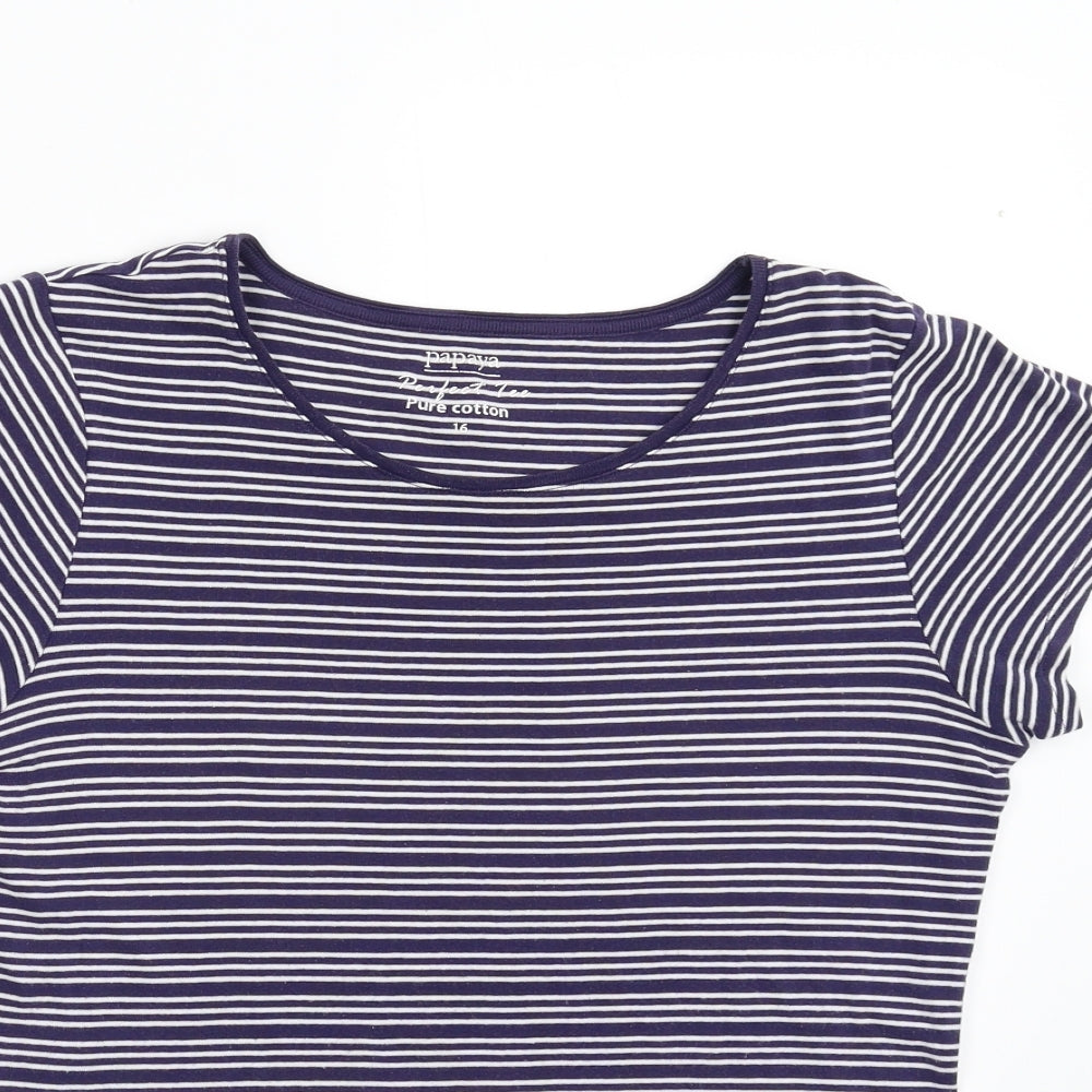 Matalan Womens Blue Striped  Basic T-Shirt Size 16
