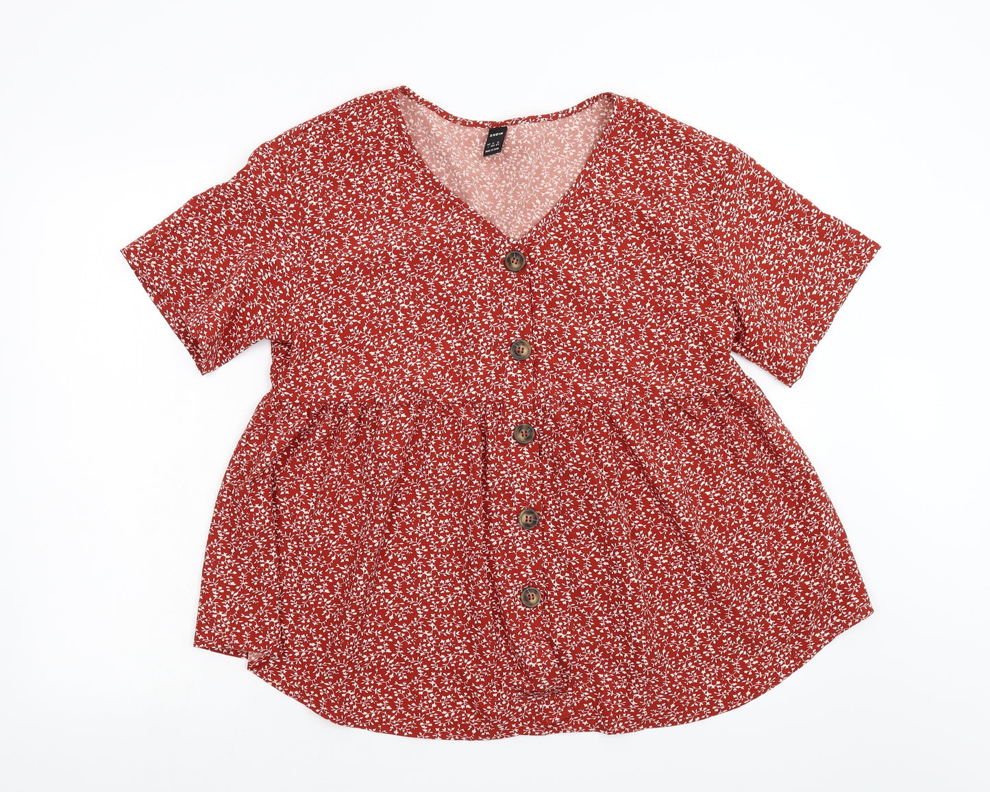 SheIn Womens Red Floral  Basic Blouse Size L