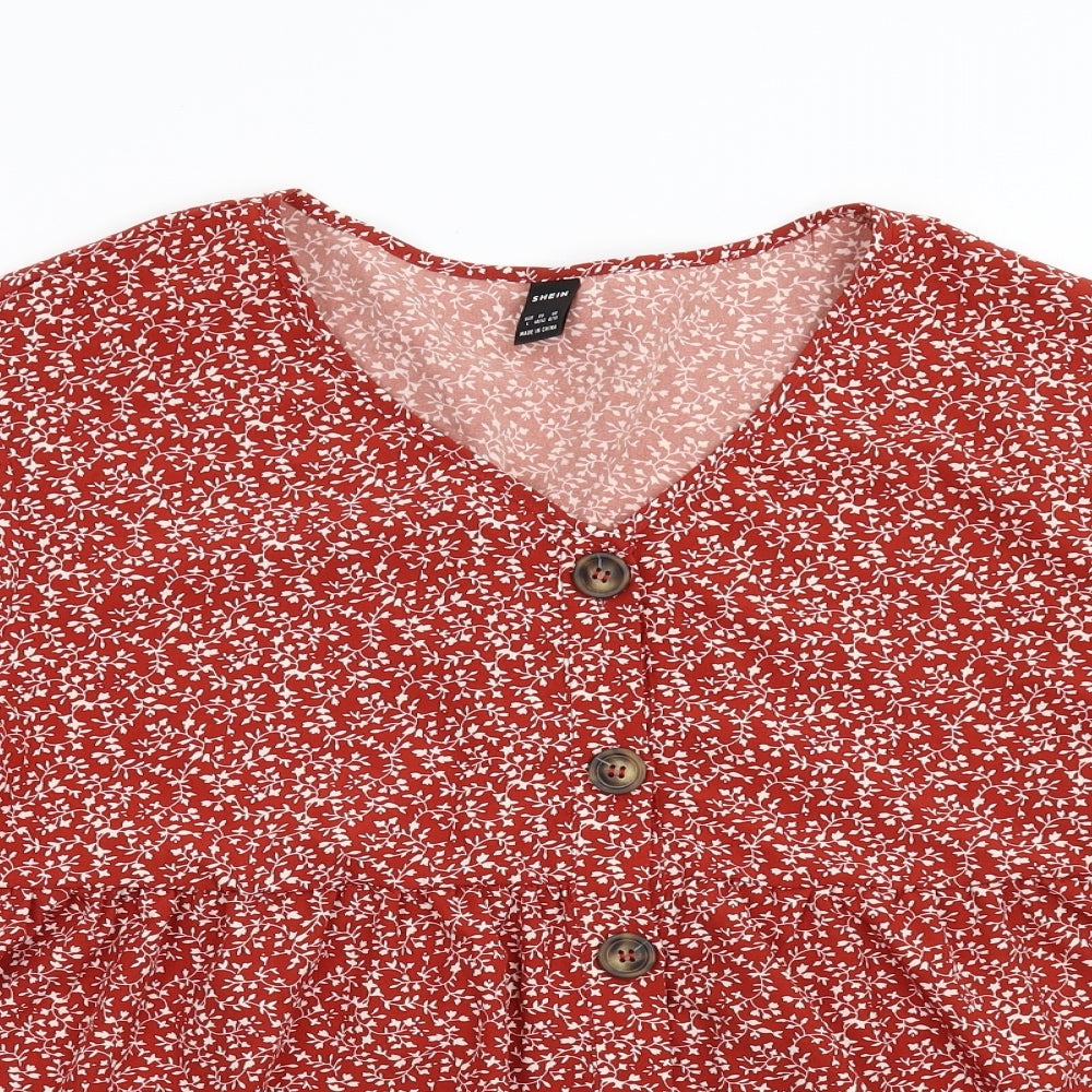 SheIn Womens Red Floral  Basic Blouse Size L