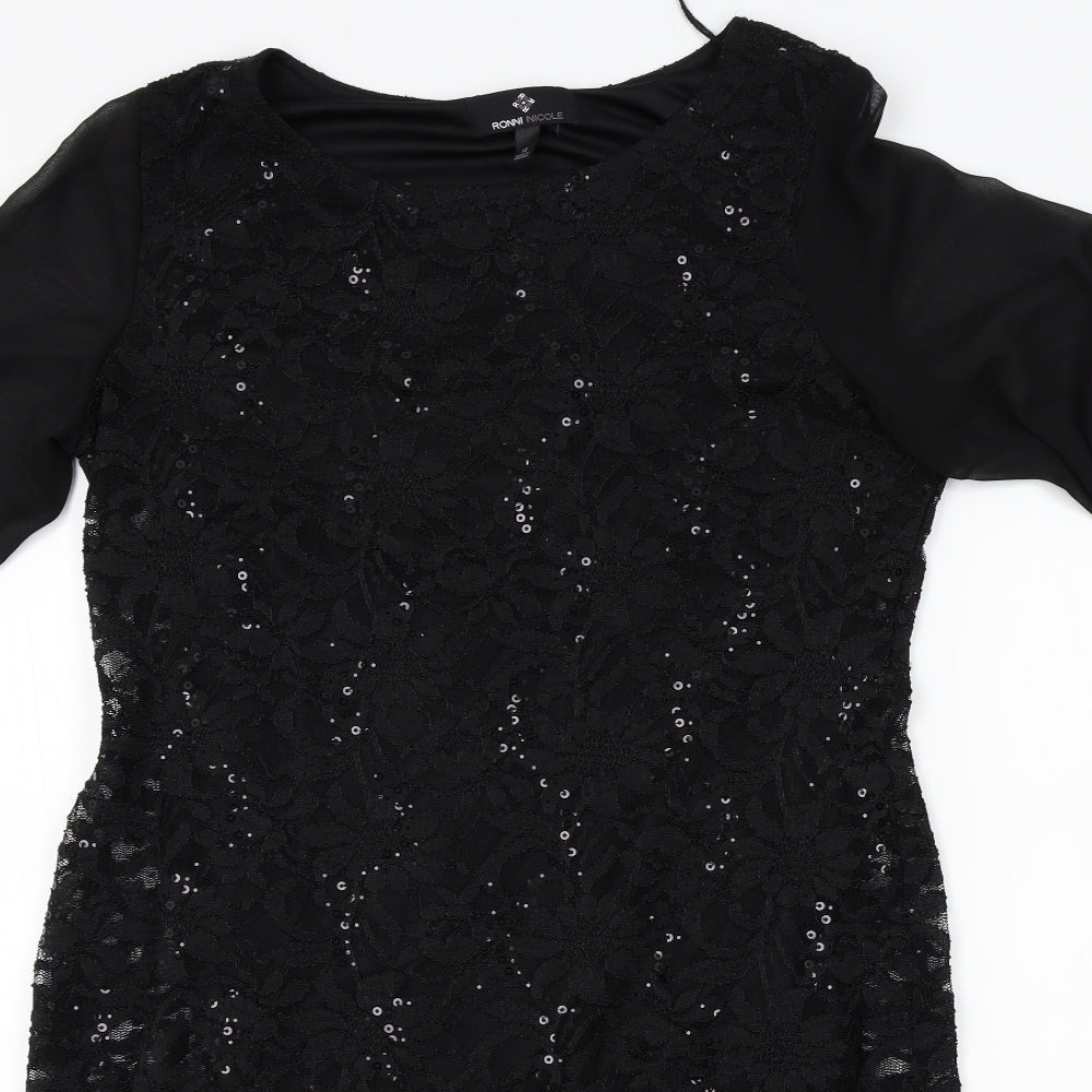 Ronni Nicole Womens Black Floral  A-Line  Size 12