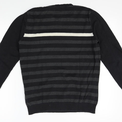TOM TAILOR Mens Black Striped  Pullover Jumper Size M