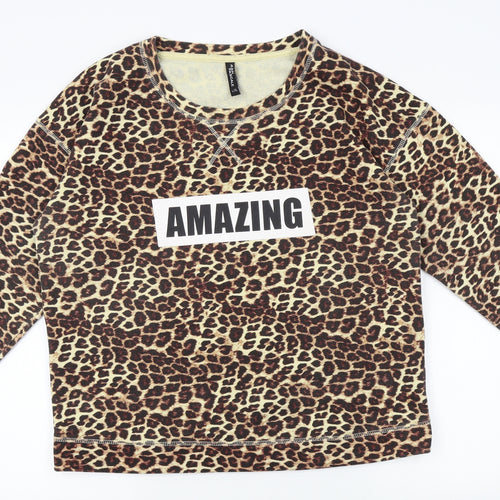 Jean pascale Womens Brown Animal Print  Pullover Jumper Size L