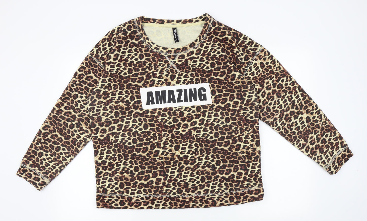 Jean pascale Womens Brown Animal Print  Pullover Jumper Size L