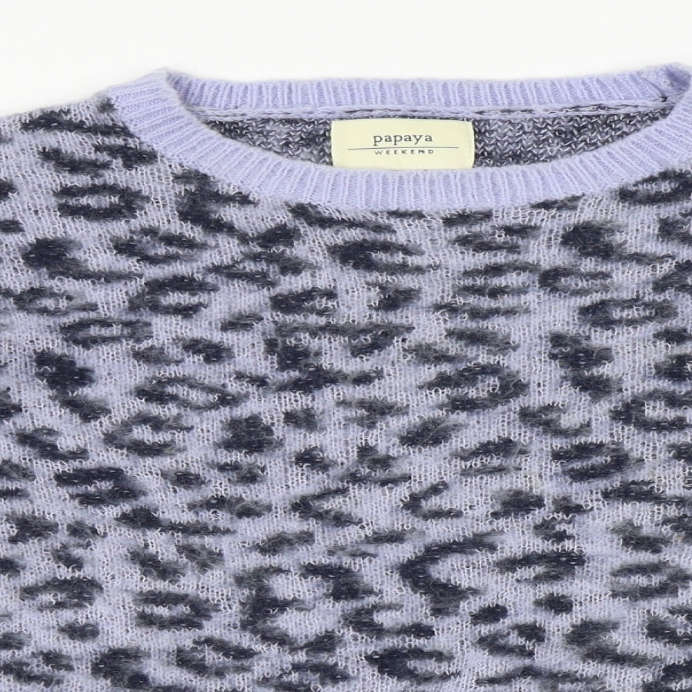 Papaya Womens Blue Animal Print  Pullover Jumper Size M