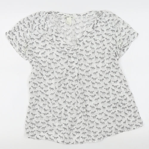 H&M Womens White Animal Print  Basic Blouse Size S