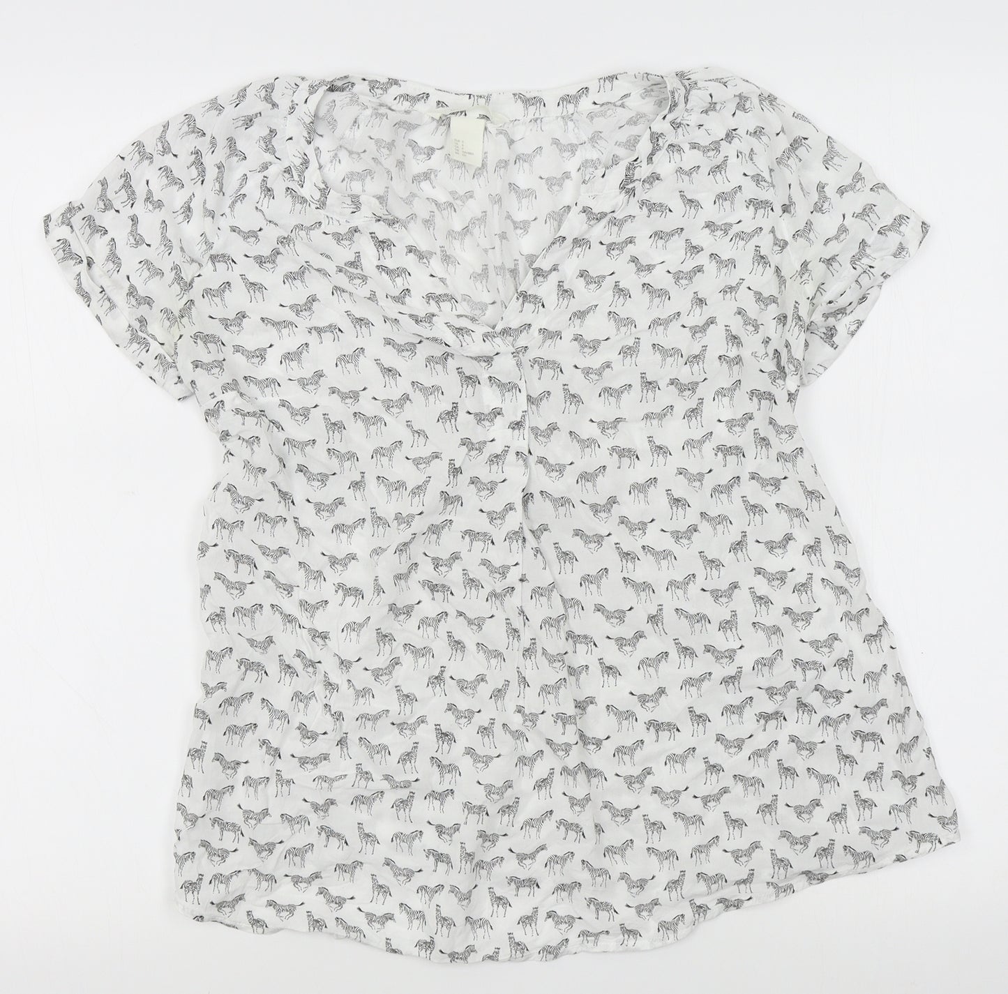 H&M Womens White Animal Print  Basic Blouse Size S