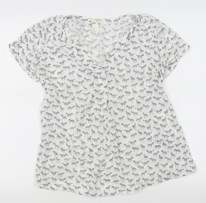 H&M Womens White Animal Print  Basic Blouse Size S