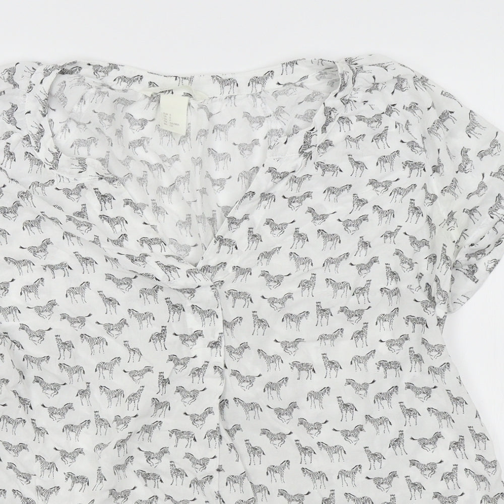 H&M Womens White Animal Print  Basic Blouse Size S