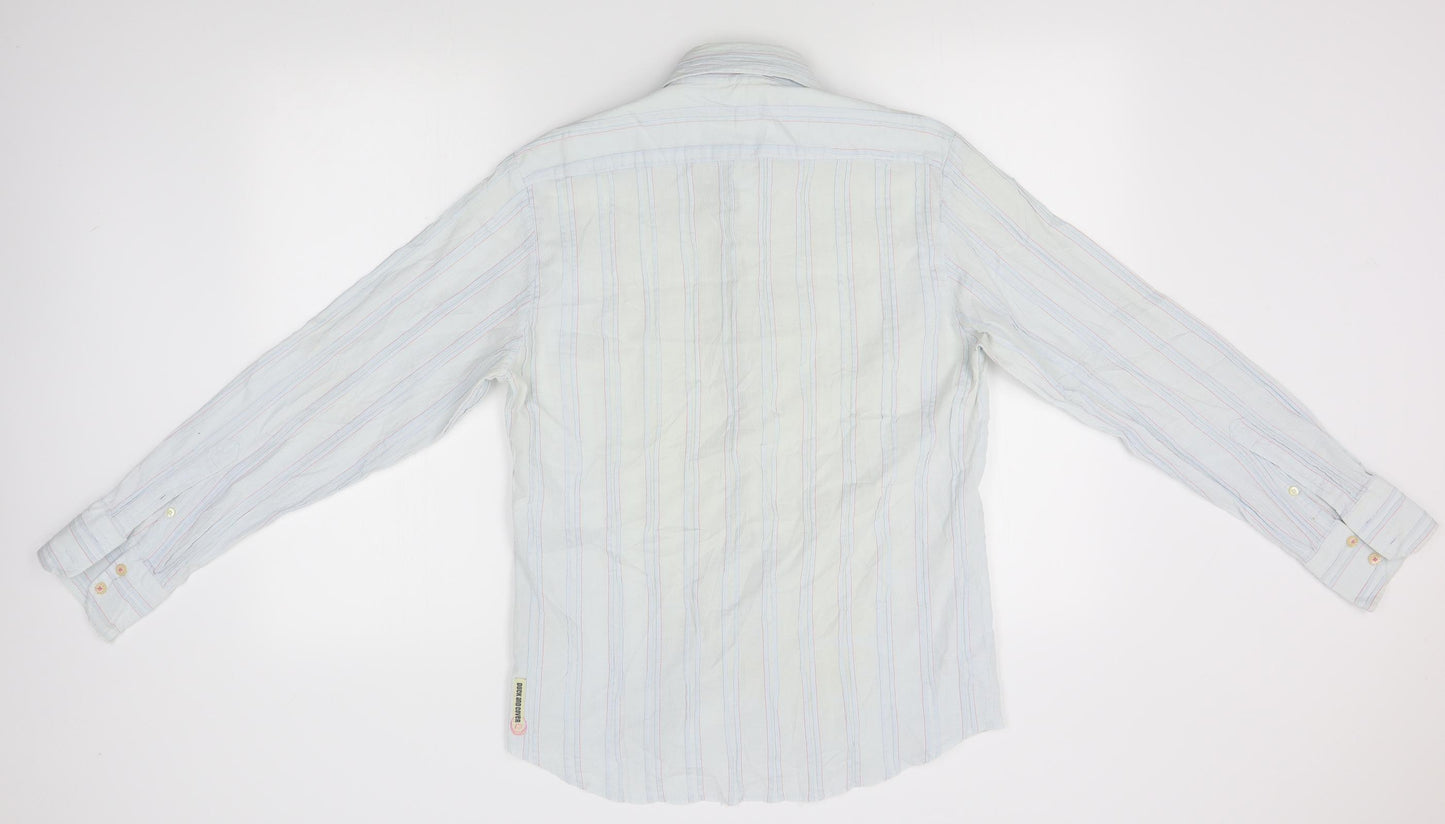 Duck and Cover Mens Blue Striped   Button-Up Size M