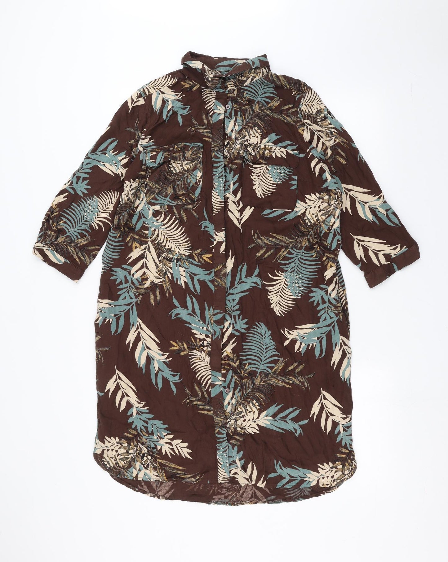 NEXT Womens Brown Floral  Basic Button-Up Size 14