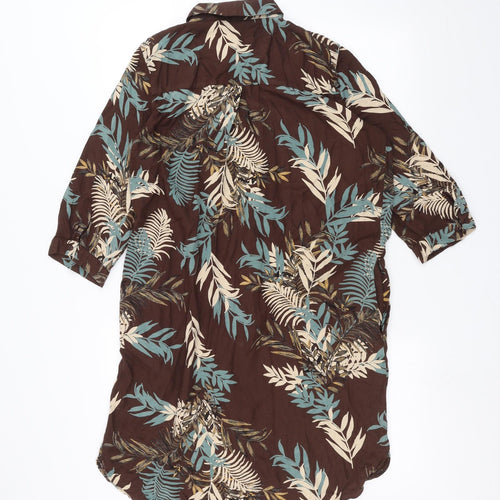 NEXT Womens Brown Floral  Basic Button-Up Size 14