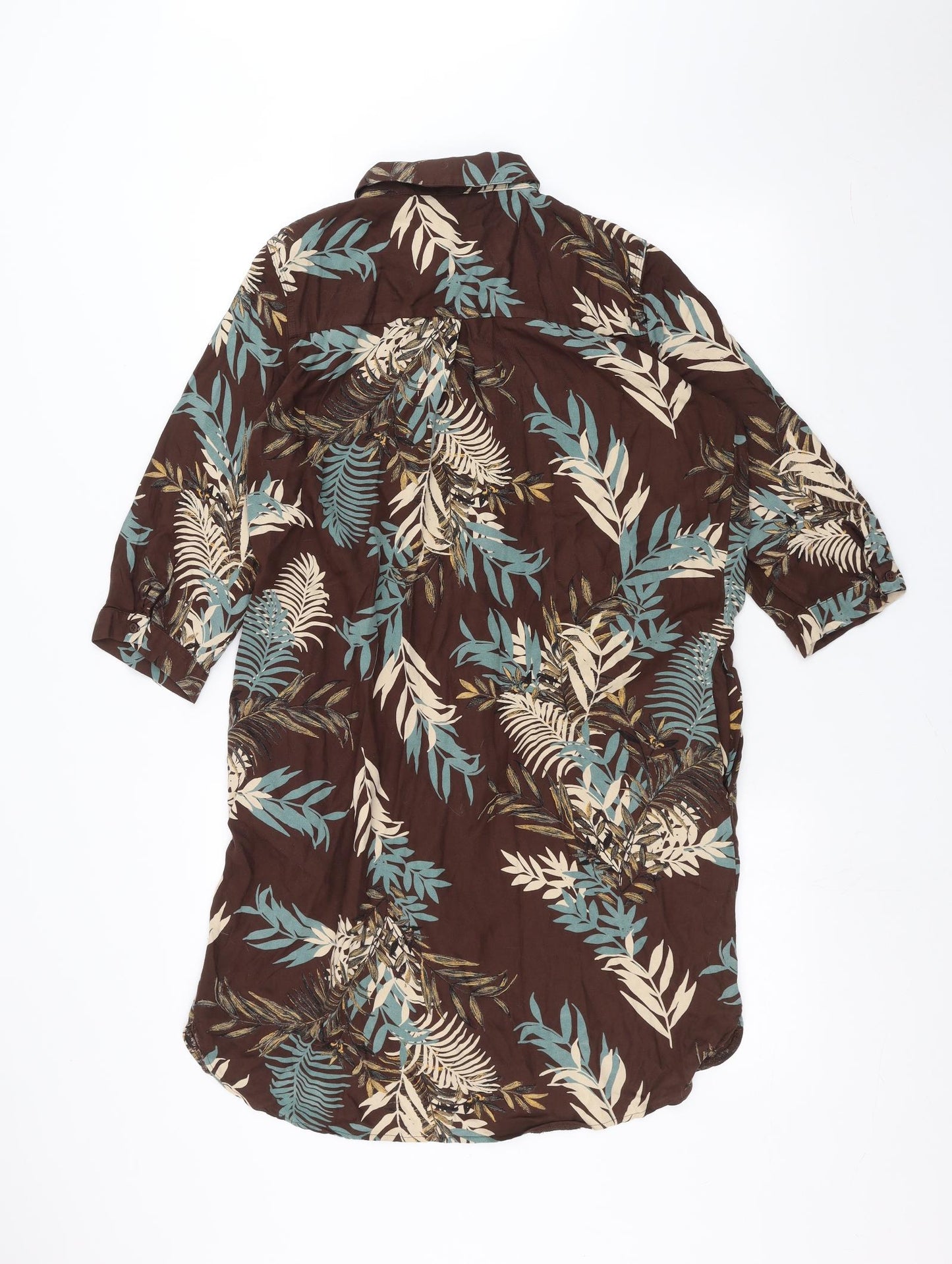 NEXT Womens Brown Floral  Basic Button-Up Size 14