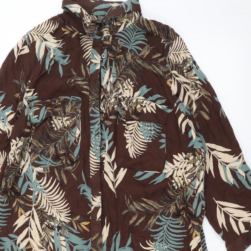 NEXT Womens Brown Floral  Basic Button-Up Size 14