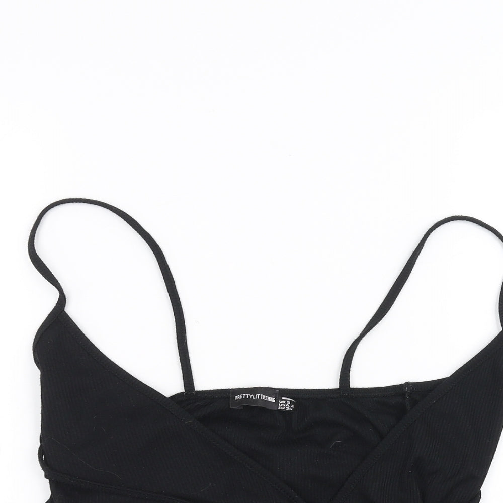 PRETTYLITTLETHING Womens Black   Cropped T-Shirt Size 8