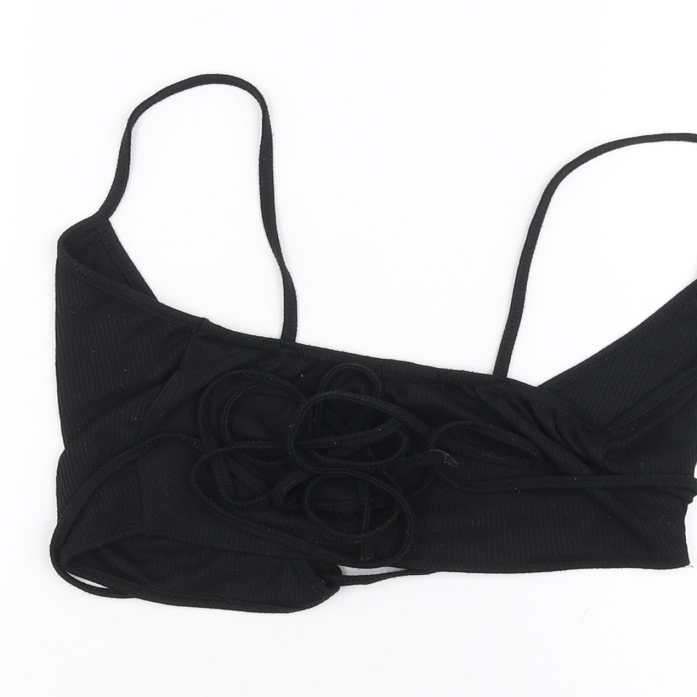 PRETTYLITTLETHING Womens Black   Cropped T-Shirt Size 8