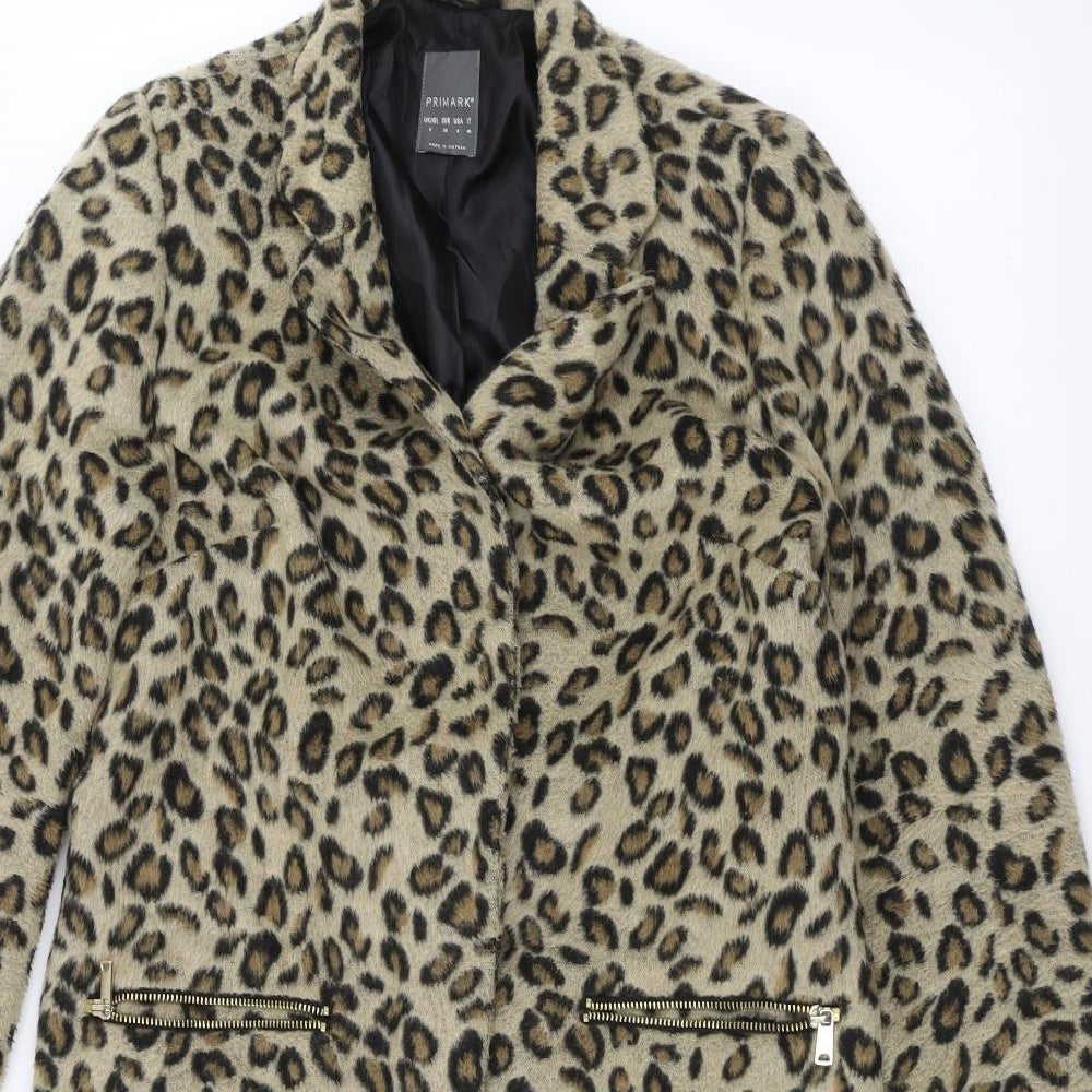 Primark Womens Brown Animal Print  Overcoat Coat Size 8