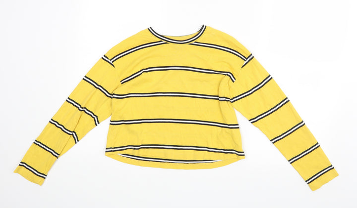 Topshop Womens Yellow Striped   T-Shirt Size 6