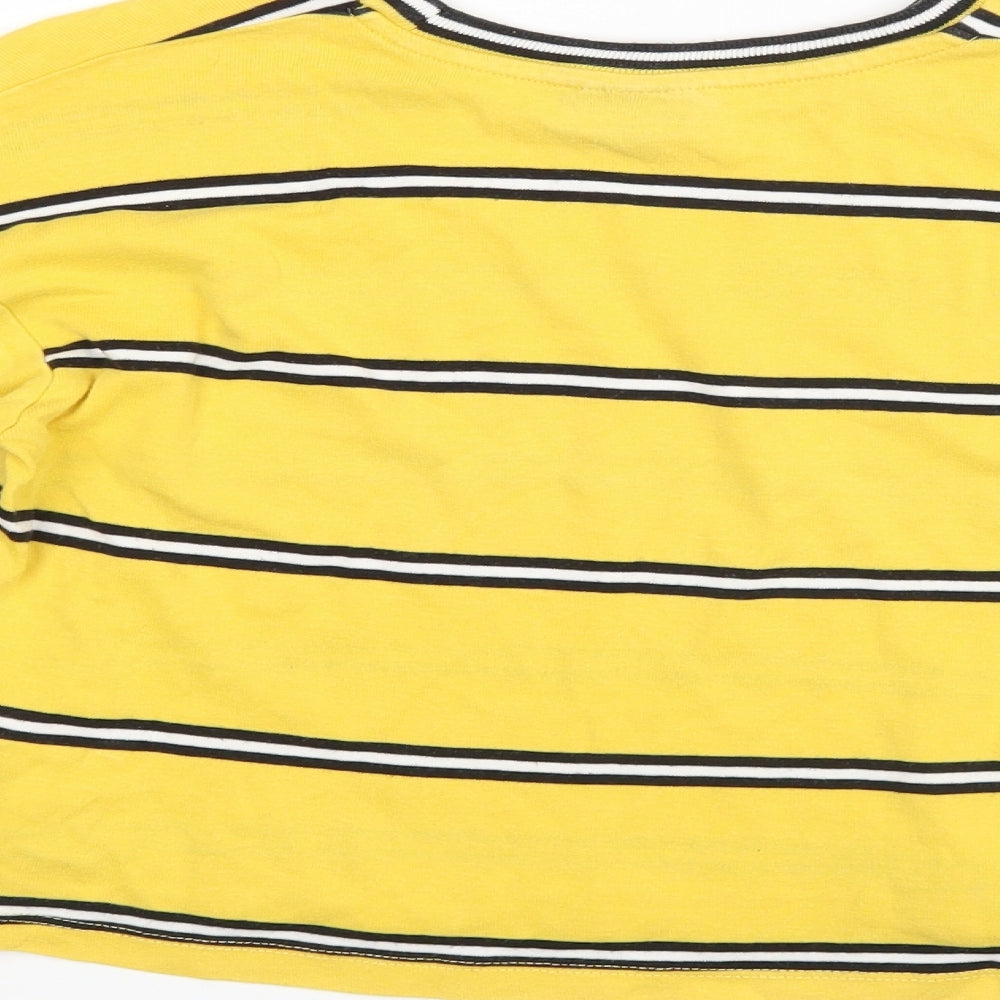 Topshop Womens Yellow Striped   T-Shirt Size 6