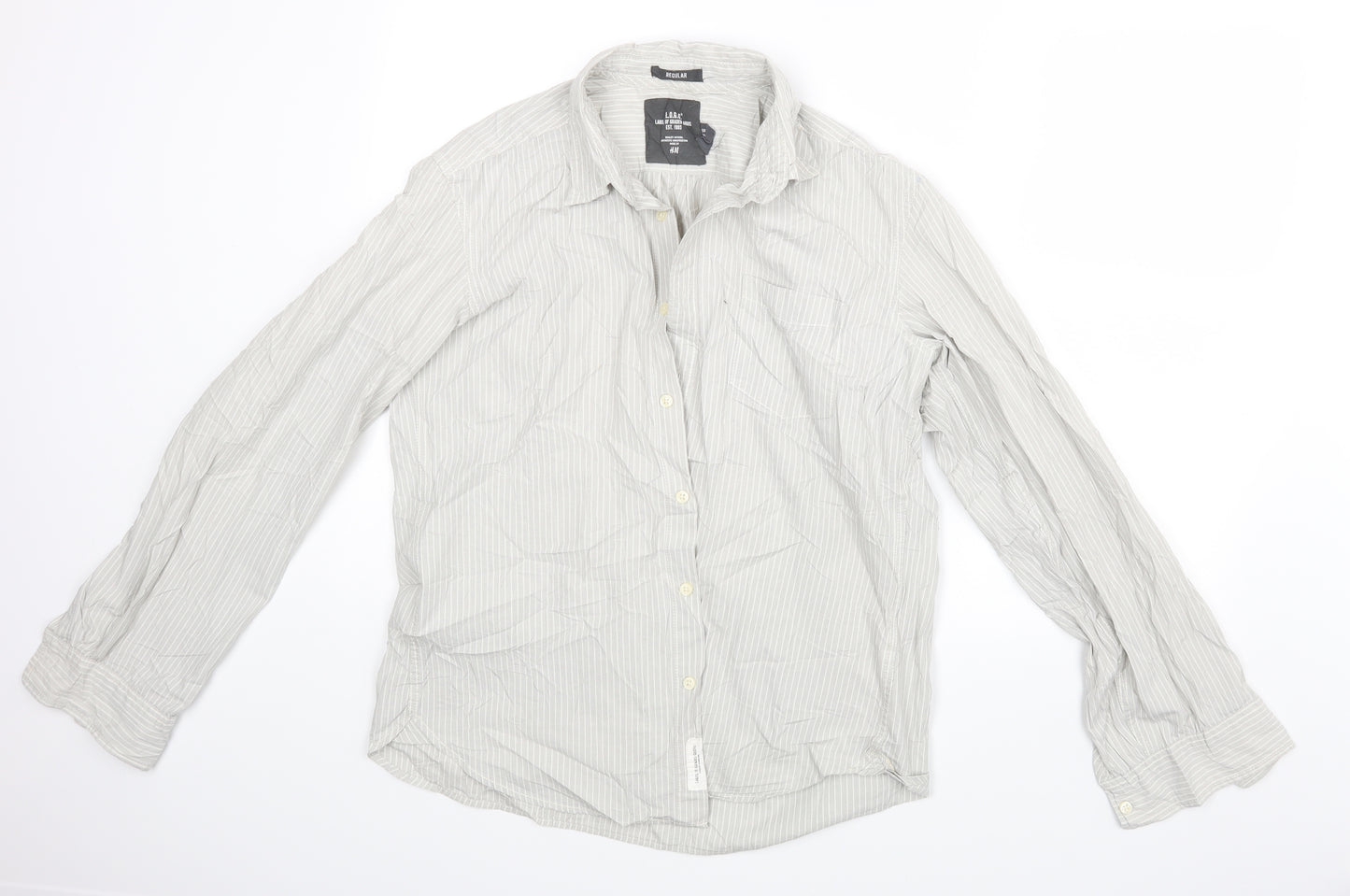 H&M Mens Beige Striped   Dress Shirt Size M