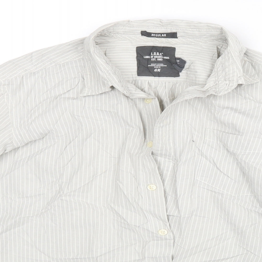H&M Mens Beige Striped   Dress Shirt Size M
