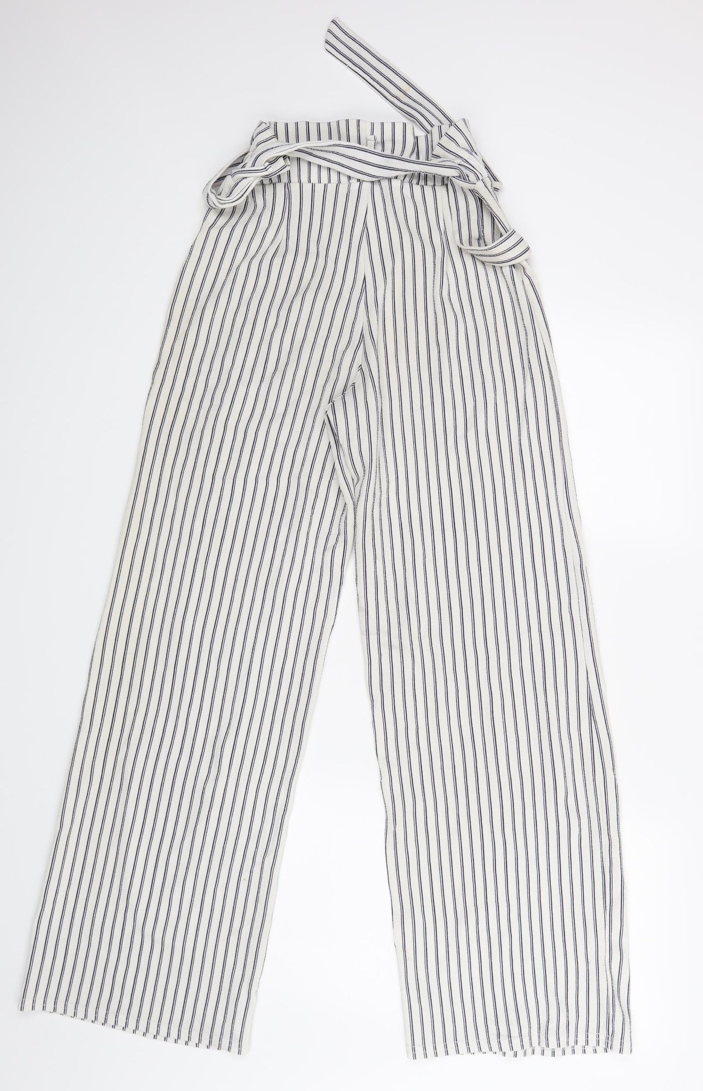 Quiz Womens White Striped  Trousers  Size 8 L30 in