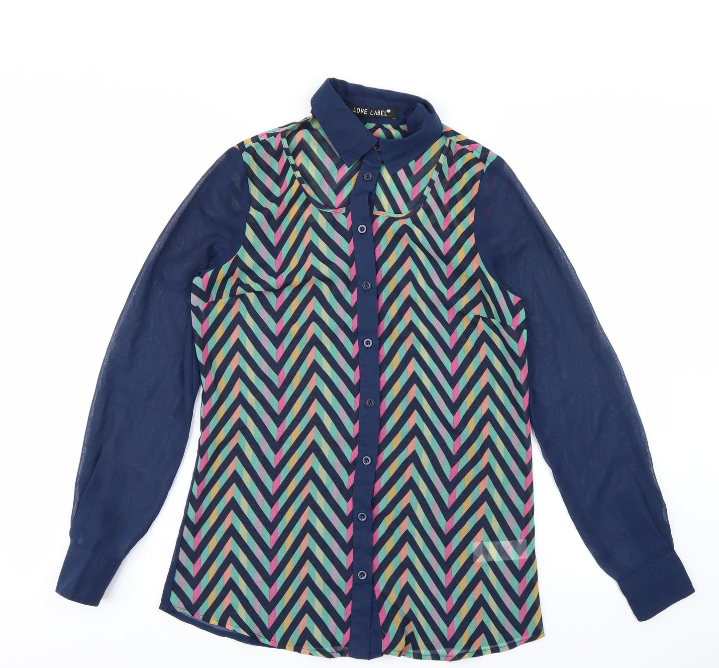 Love Label Womens Blue Striped  Basic Blouse Size 8