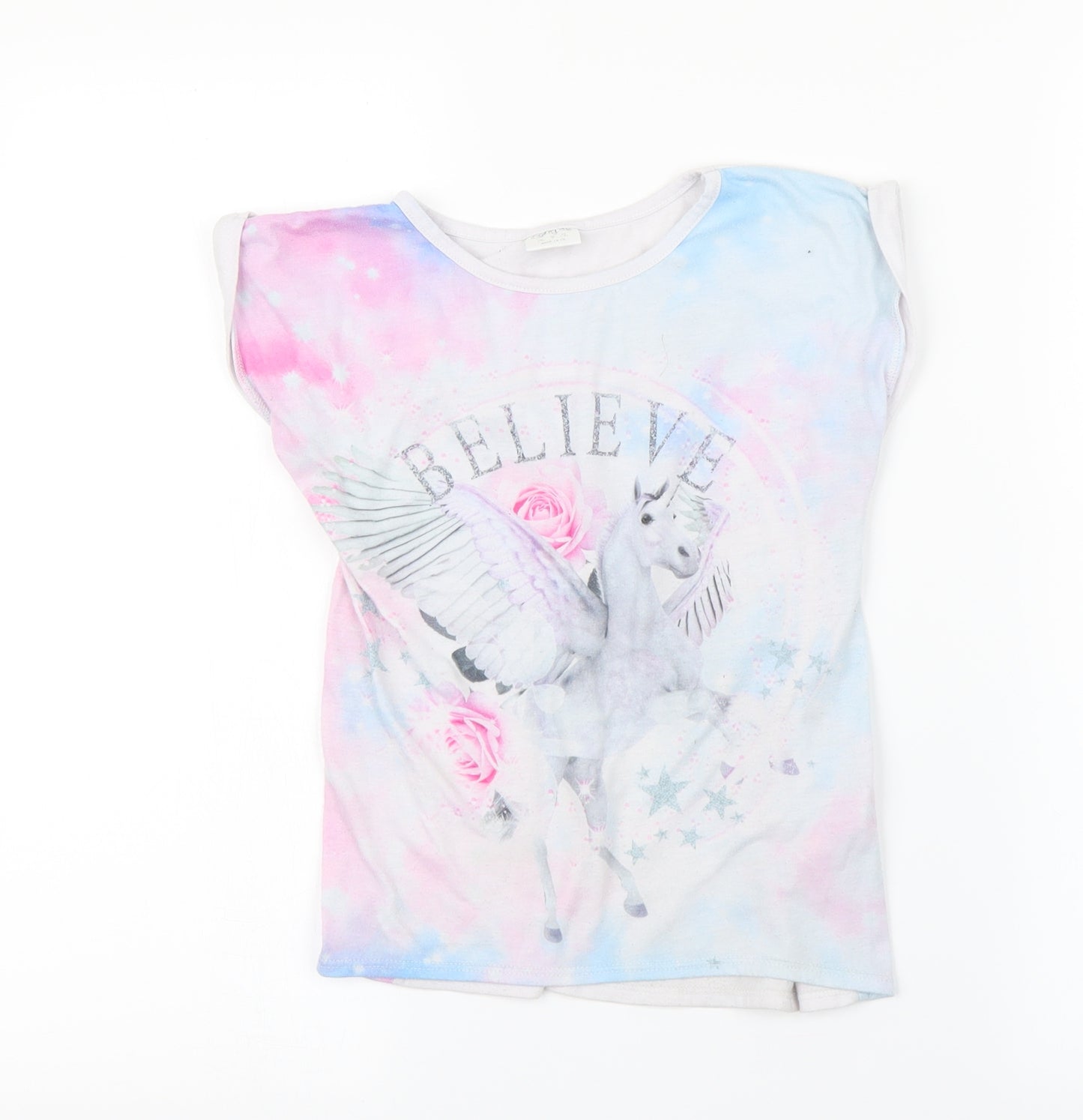 F&F Girls White   Basic T-Shirt Size 7-8 Years  - UNICORN