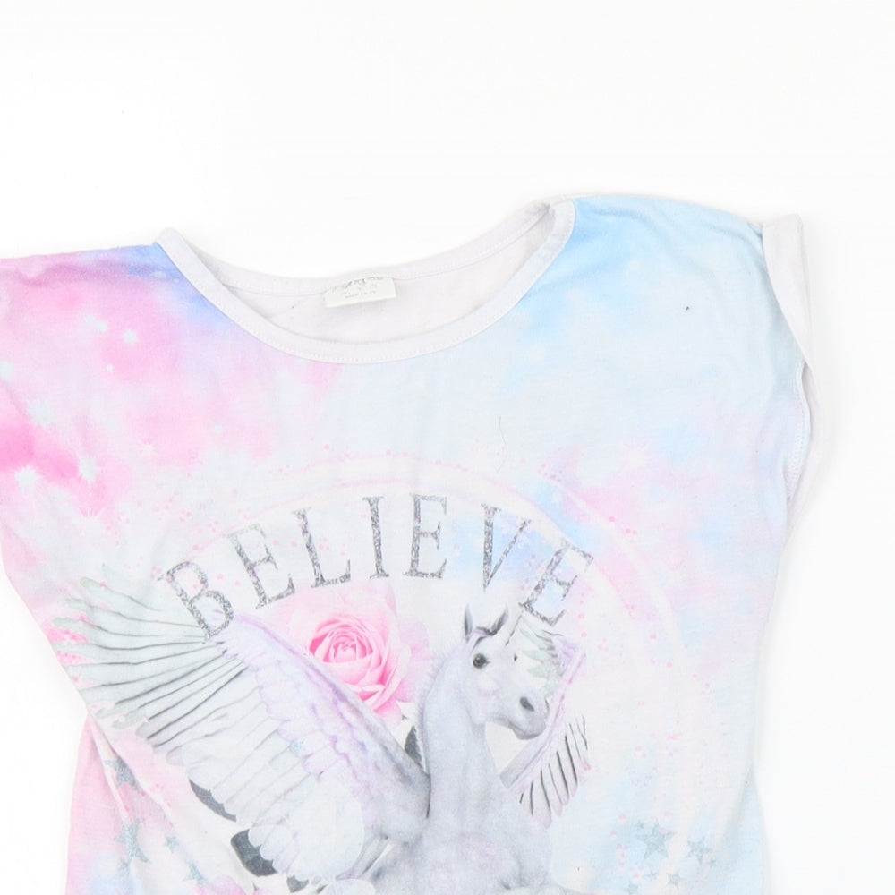 F&F Girls White   Basic T-Shirt Size 7-8 Years  - UNICORN