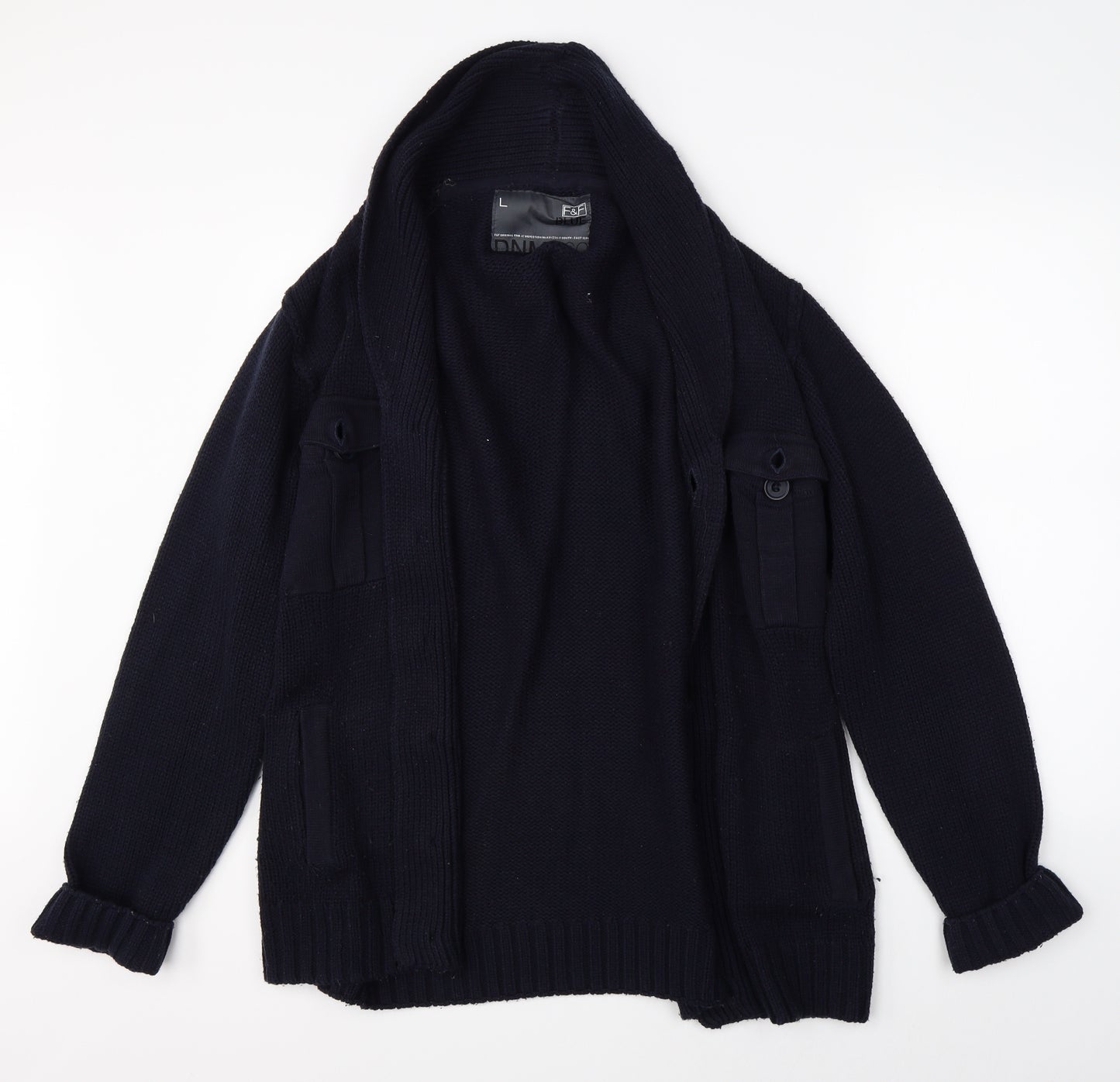 F&F Mens Black  Knit Cardigan Jumper Size L