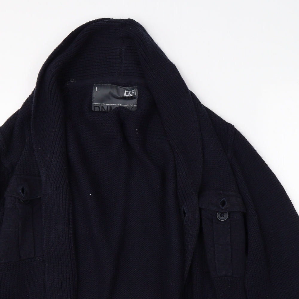 F&F Mens Black  Knit Cardigan Jumper Size L