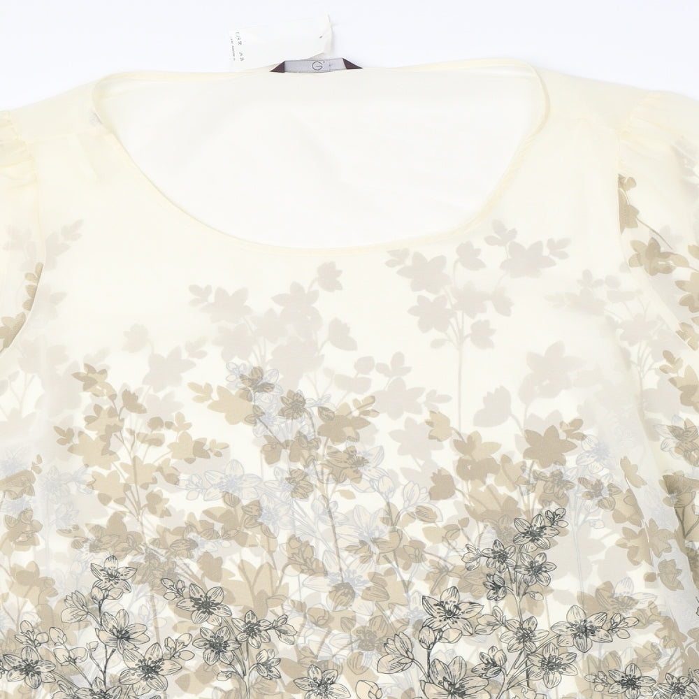 E. Womens Beige Floral  Basic Blouse Size 28