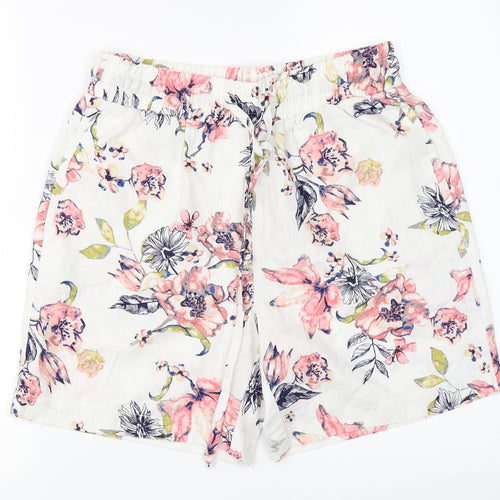 George Womens White Floral  Hot Pants Shorts Size 10