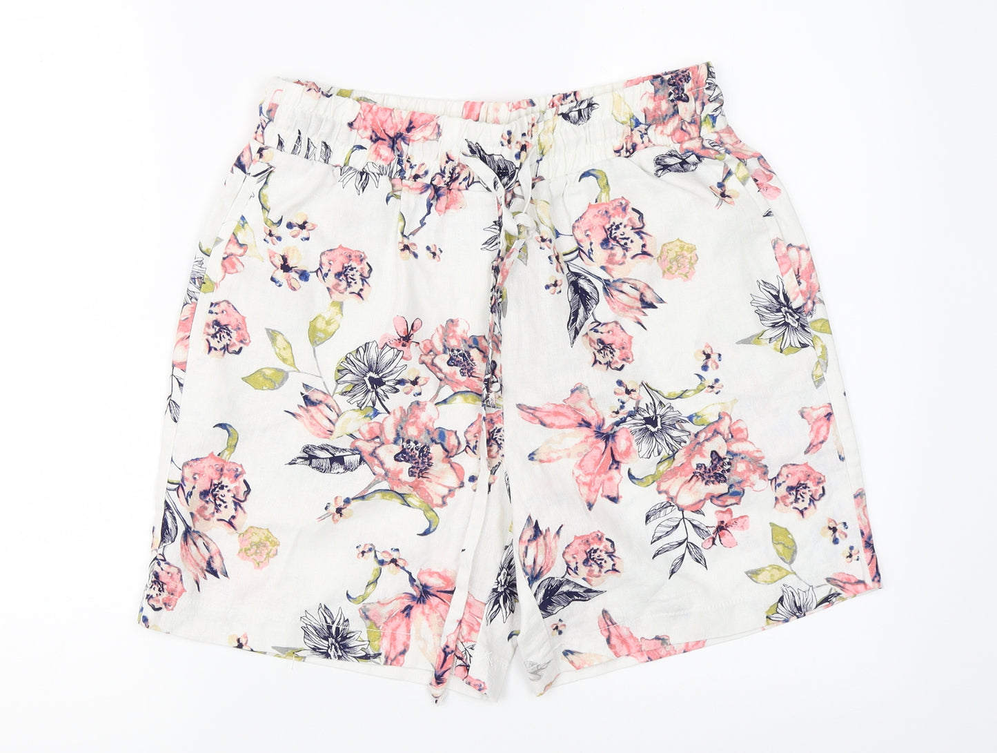 George Womens White Floral  Hot Pants Shorts Size 10