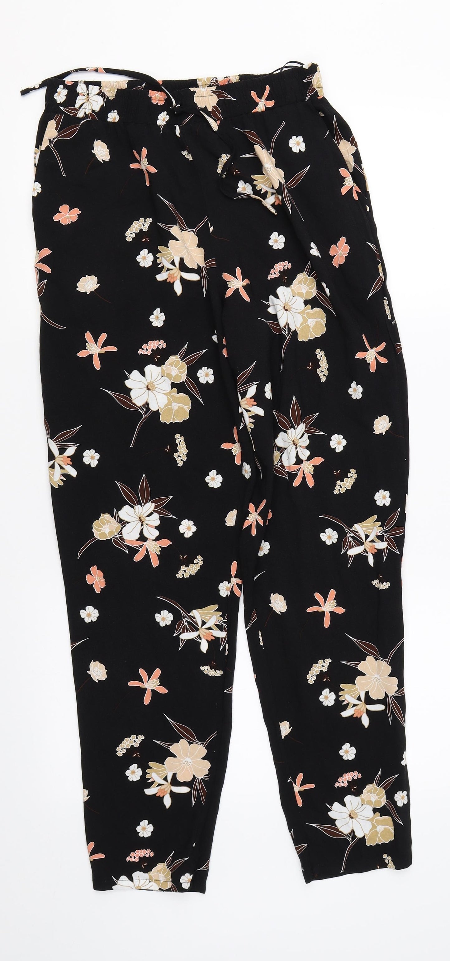 F&F Womens Black Floral  Trousers  Size 10 L26 in