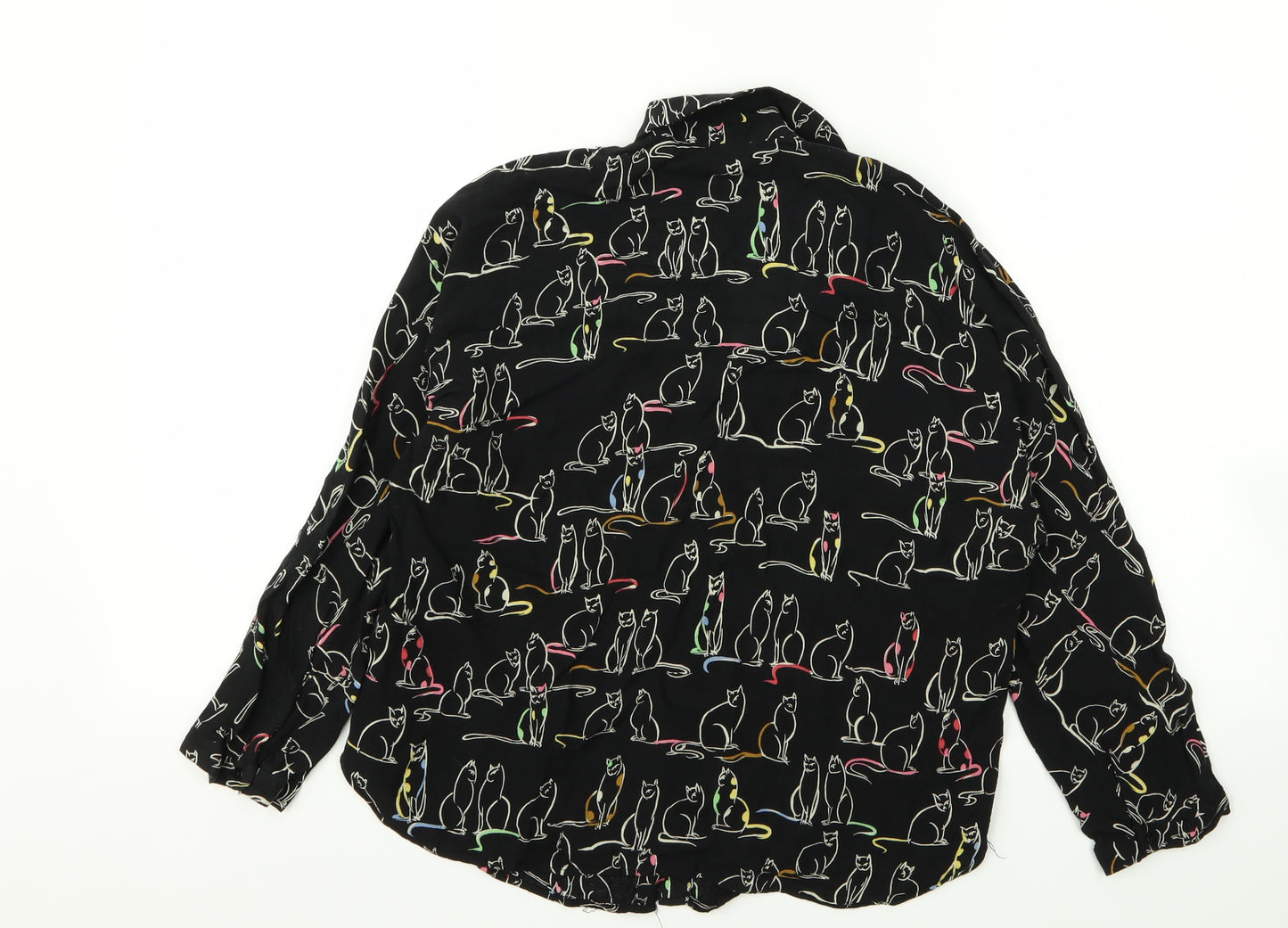 Zara Womens Black  Rayon Basic Button-Up Size M