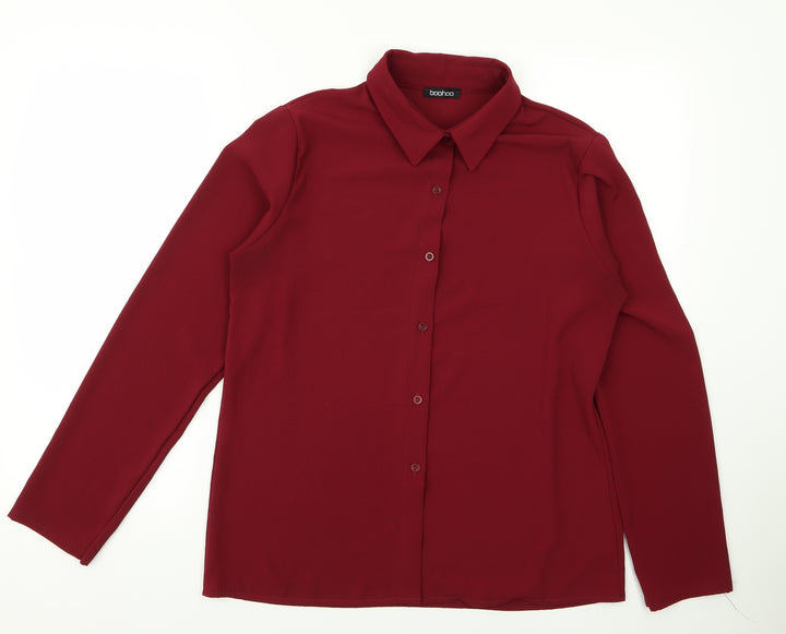 Boohoo Womens Red Basic Button-Up Size M