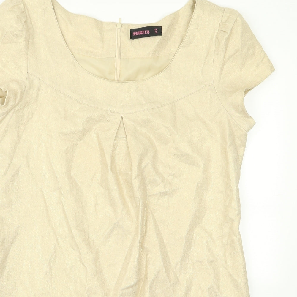 Tribeca Womens Beige  Rayon Pencil Dress  Size 12