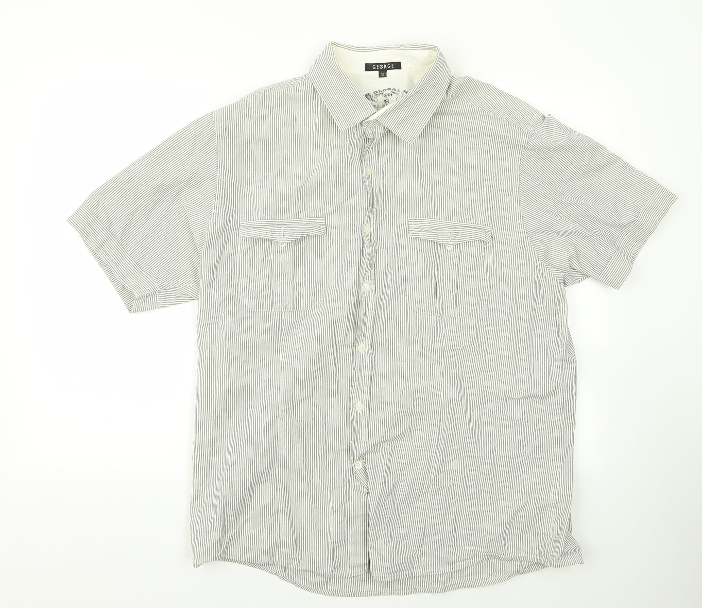 George Womens Grey Striped  Basic Button-Up Size XL