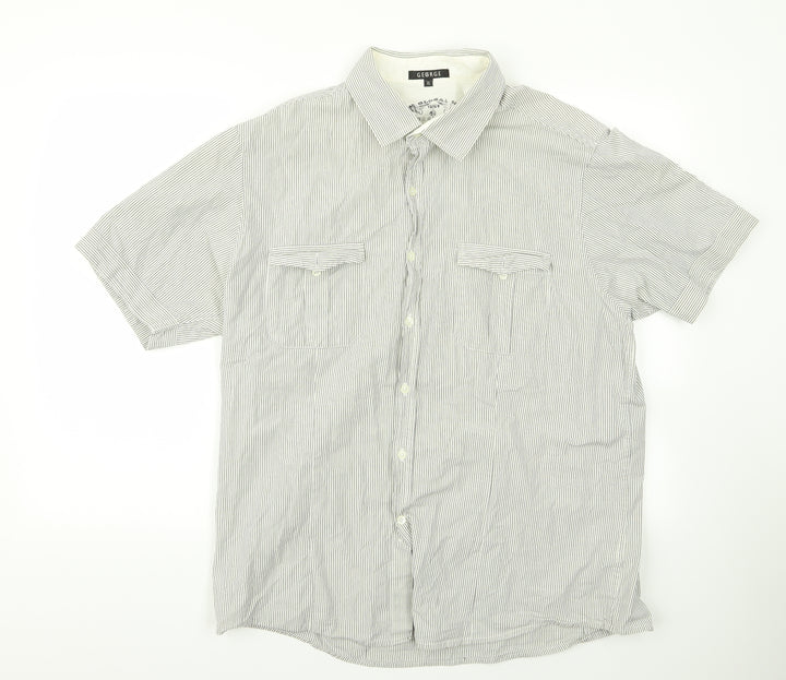 George Womens Grey Striped  Basic Button-Up Size XL