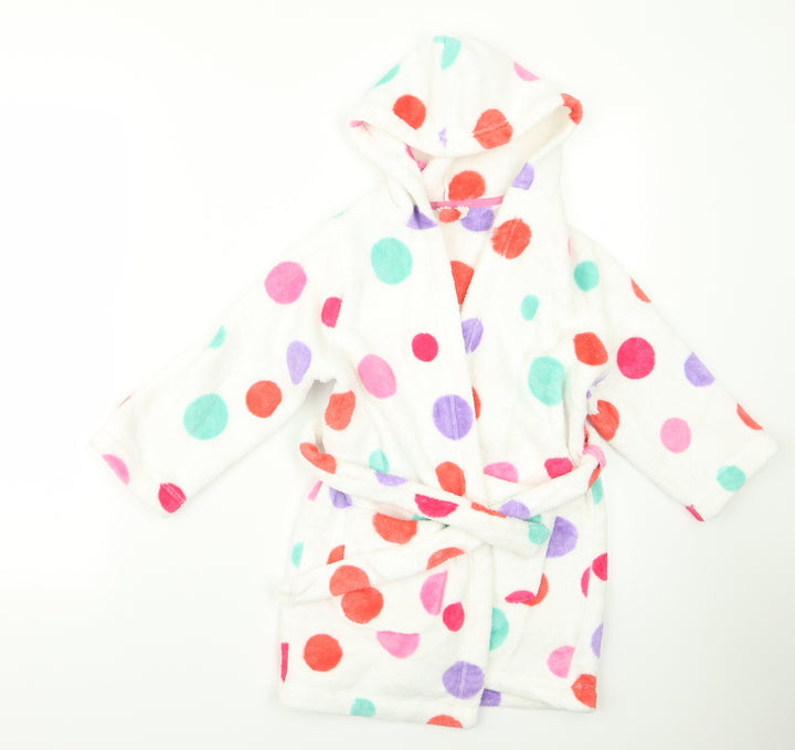 m&s Girls White Polka Dot Rayon Robe Size M
