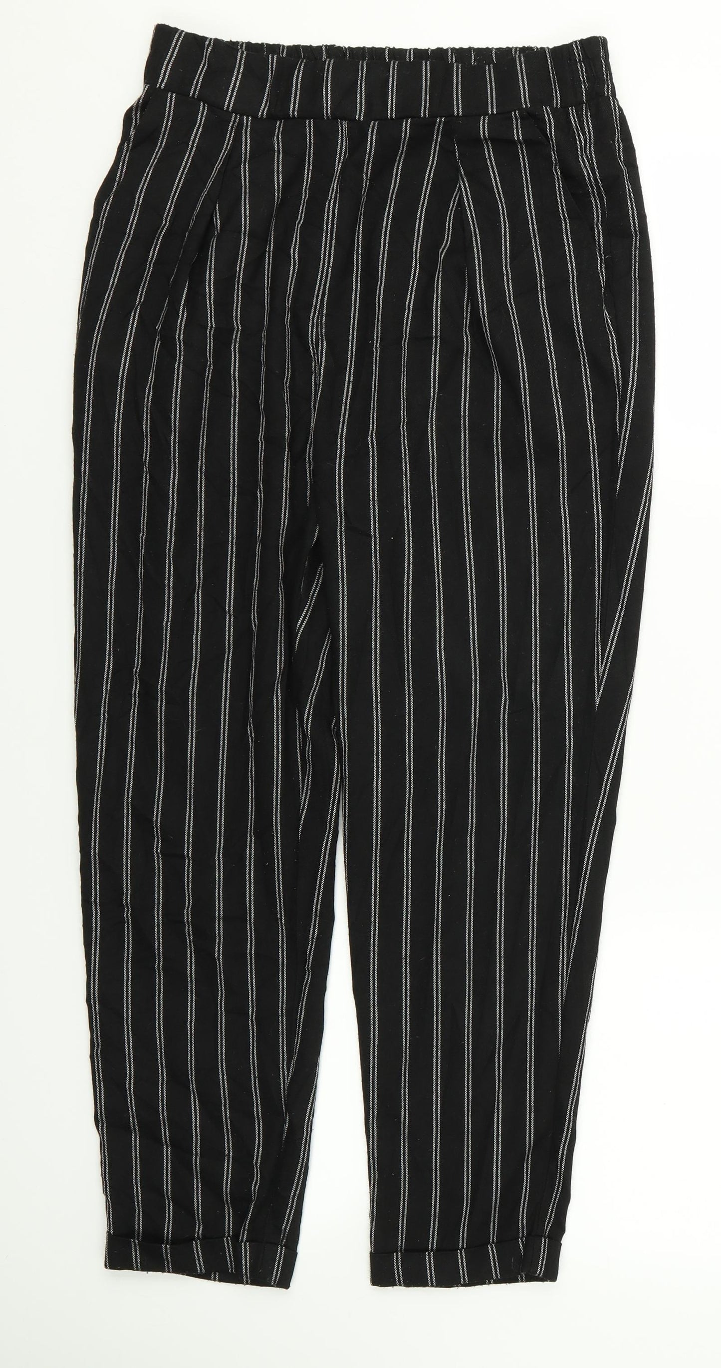 Stradivarius Womens Black Striped Rayon Trousers  Size M L23 in